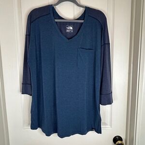 The North Face‎ Womens XL Blue 3/4 Sleeve V Neck T Shirt Pocket